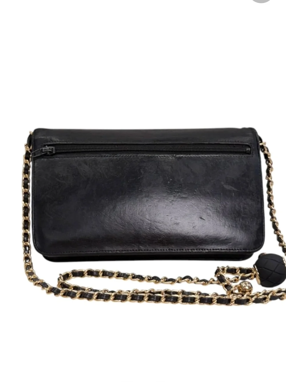 CHANEL Black Leather CC Flap Shoulder Bag with Gold Chain